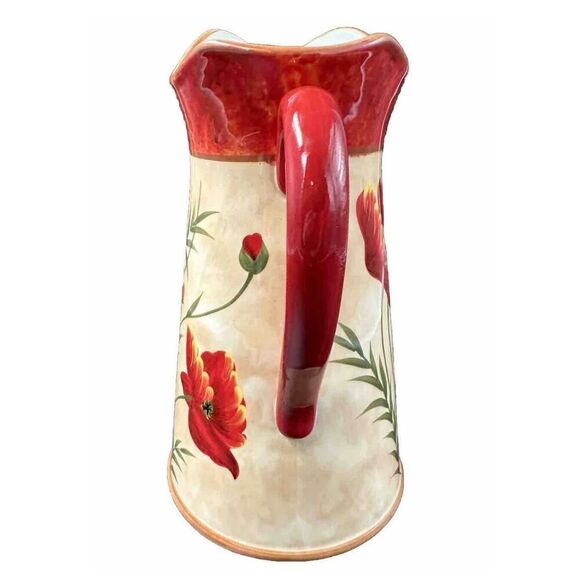 Pier 1 Imports Hand-Painted 11.25” Earthenware Pitcher Poppies Collection - Picture 2 of 6